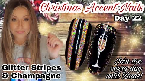 🥂 NYE Glitter Champagne & Stripes | Madam Glam Advent Calendar | New Year's Eve Nails | Easy Art