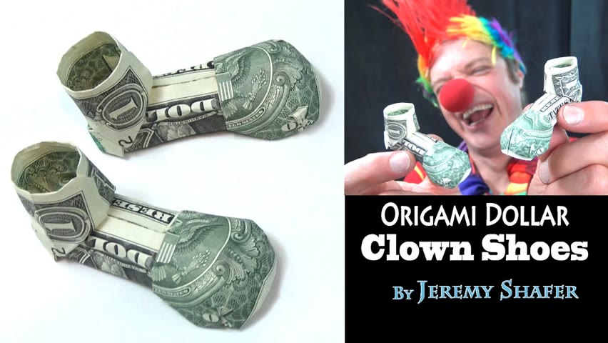 How to Fold an Origami Clown Shoe out of a Dollar! It JUMPS!