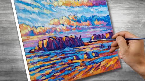 Impressionist painting | beach sunset | oil painting | time lapses | #348