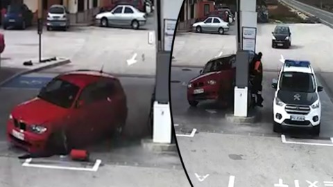 Security Cam Captures Lucky Escape as Car Plows Into Petrol Station