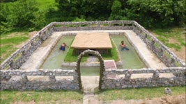 Build Stone​ Wall of Swimming Pool Around Underground House
