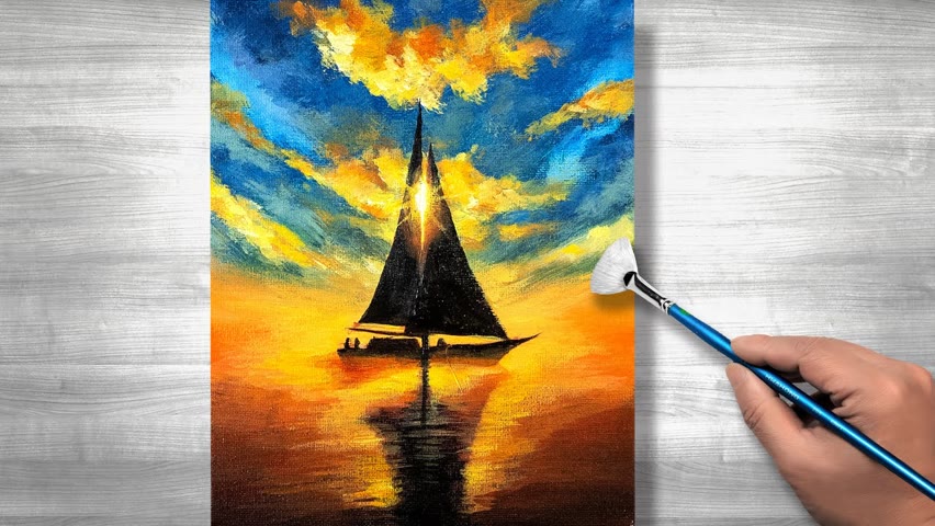 Sailboat painting | Acrylic painting | step by step | Daily art #236