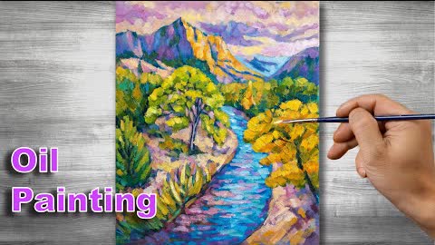 Sunset scenery painting | Oil painting time lapse |#305
