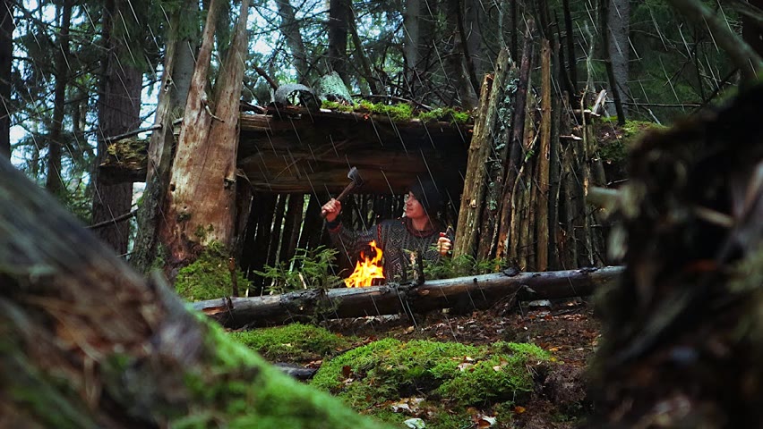 RAINY MAGIC FOREST🌲3 Day Bushcraft Camping Under a Tree-Shelter: Rain ASMR