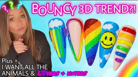 🌈 BoUnCy 3D nail trend? Easy rainbow bright summer art design | Builder Gel | Glitter | Cute & fun!