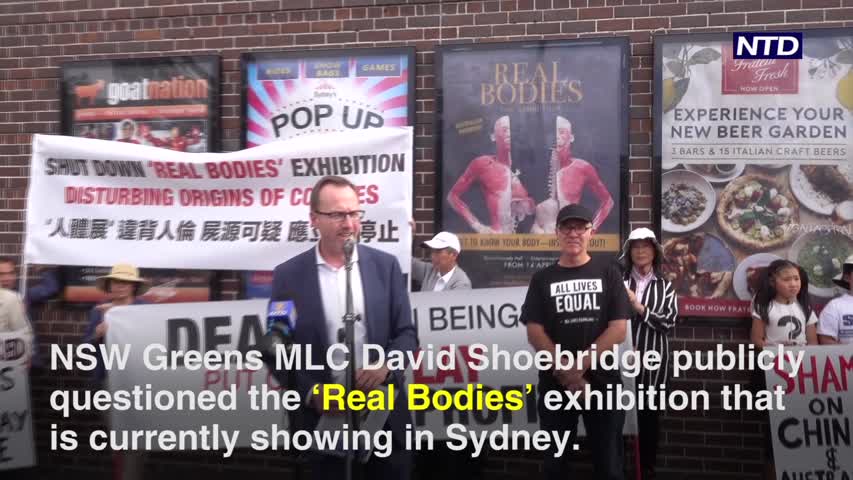 People Gather to Protest 'Real Bodies' Exhibition Showing Corpses of 'Unclaimed' Chinese Citizens 