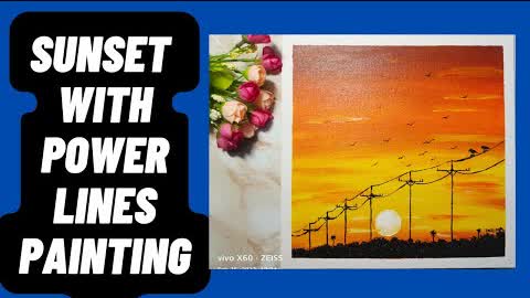 Beautiful sunset painting with power lines || very easy for beginners ✨||@Wow Art