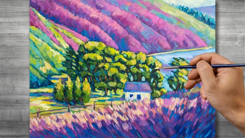 Purple flower field landscape oil painting | time-lapses | #327