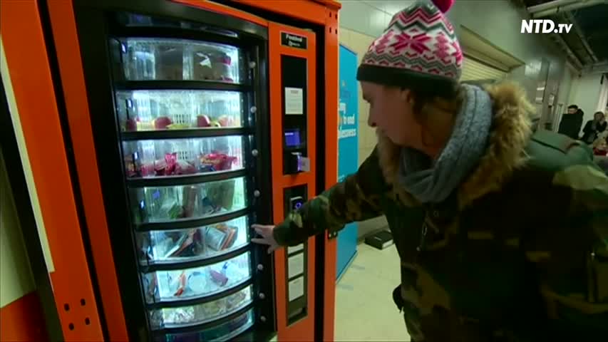 A charity sets up a vending machine for the homeless