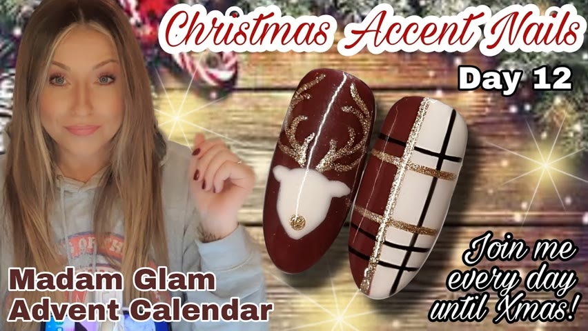 🎄 Christmas Accent Nail Designs | Day 12 Madam Glam Advent Calendar | Easy Art | Tartan Reindeer