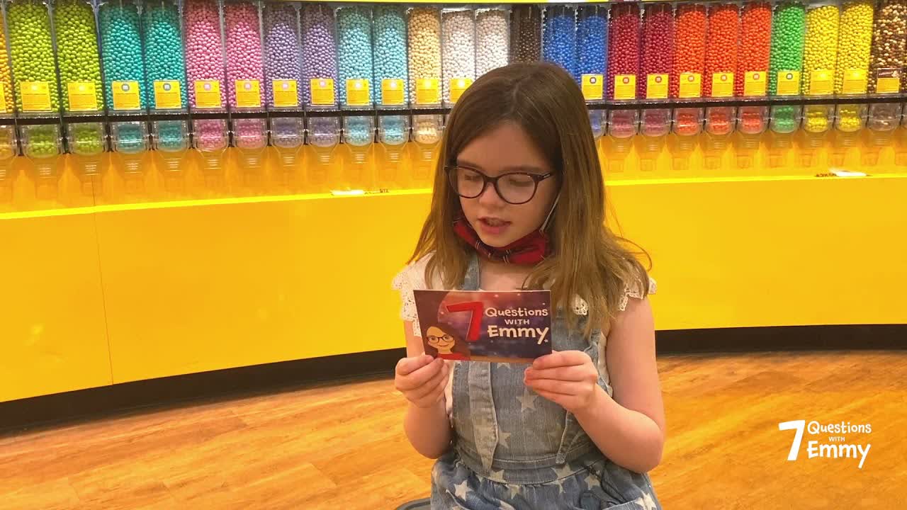 7 Questions with Emmy at M&M’s World in Las Vegas with fun facts about the colorful candy