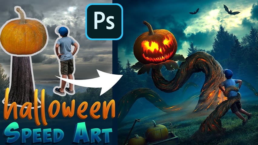 Spooky Pumpkin Halloween Photo Manipulation Sped Art | Photoshop Tutorial