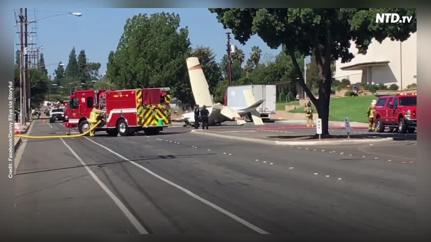 Plane crash-lands on California street