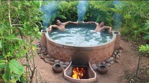 Unbelievable! How To Make  Brick Wall & Build Beautiful Heated Swimming Pool By Talented Bushmen