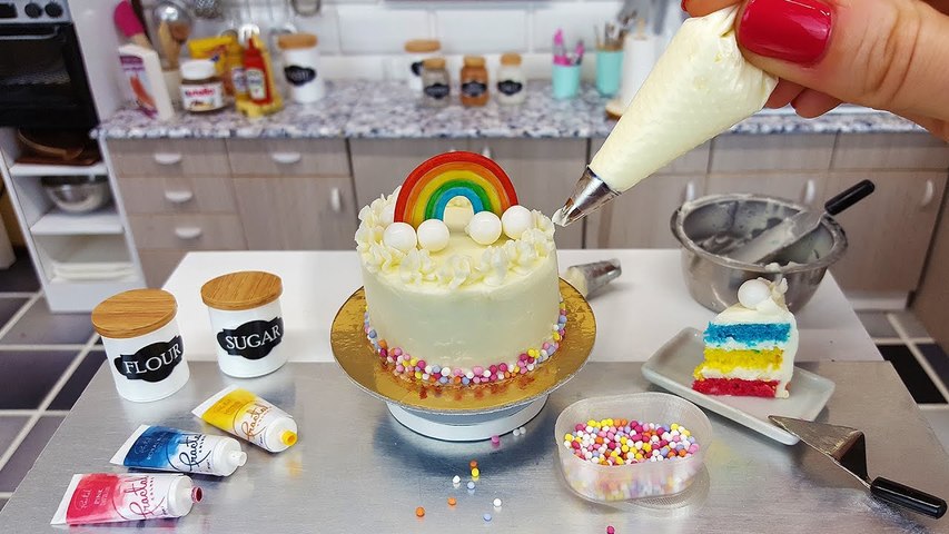 Mini real RAINBOW CAKE 🌈☀️🍰🦄/ mini food / mini cake / mini cooking / ASMR / miniature cooking 🌈☀️🍰🦄