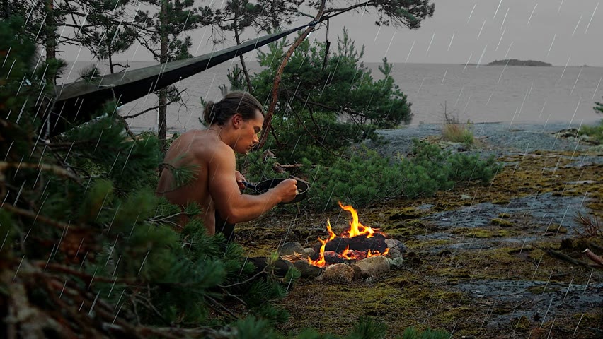 3 Day Camping in HEAVY RAIN at Night: Catch & Cook, Rain ASMR, Bushcraft