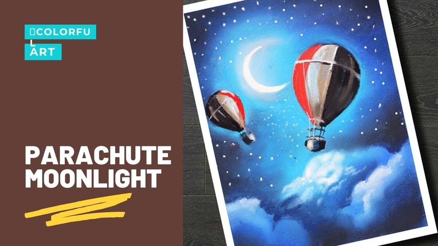 How to Draw Parachute Moonlight Scenery With Soft Pastel