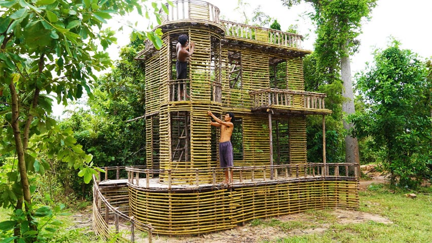 Building Two Story Jungle Villa By Primitive Technology  Part1