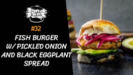 Fish burger with pickled onions, avodcado and black eggplant spread | Little Kitchen
