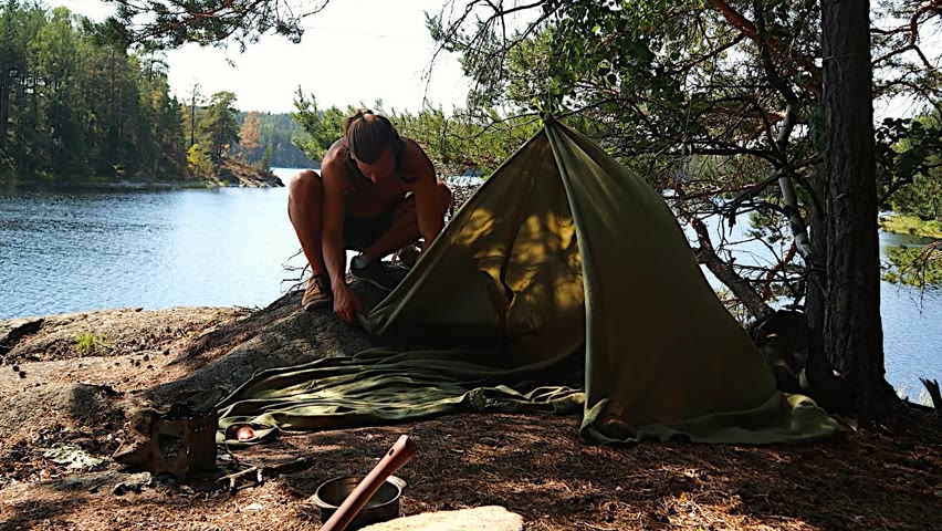5 Day Lake Bushcraft: relaxing camping in the wild, fishing pike, ASMR
