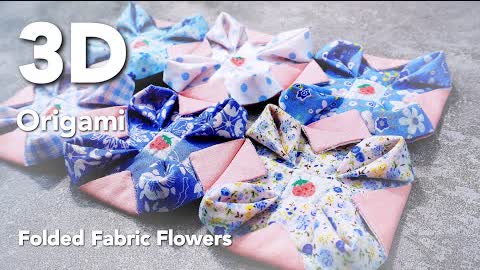 Folded Fabric Flowers┃3-D Origami flower quilt block #HandyMum