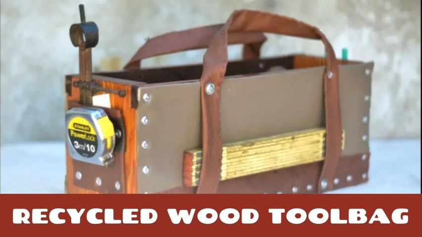 RECYCLED FABRIC and WOOD TOOLBAG - VINTAGE DESIGN