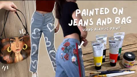 Painting on Jeans and Bag | Acrylic Paint | Thrift Flip | VILLAMOR TWINS
