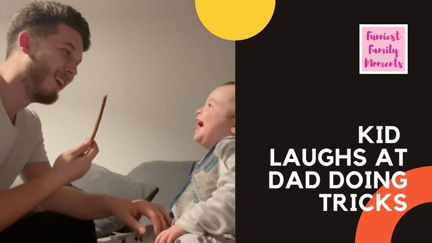 KID LAUGHS AT DAD DOING TRICKS