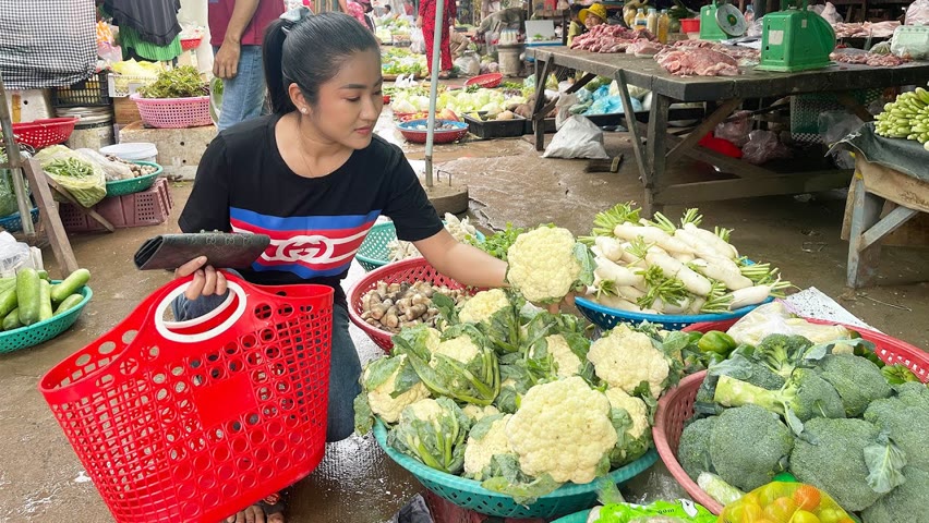 After raining, I am in my village market buy ingredient for cooking - Countryside life TV