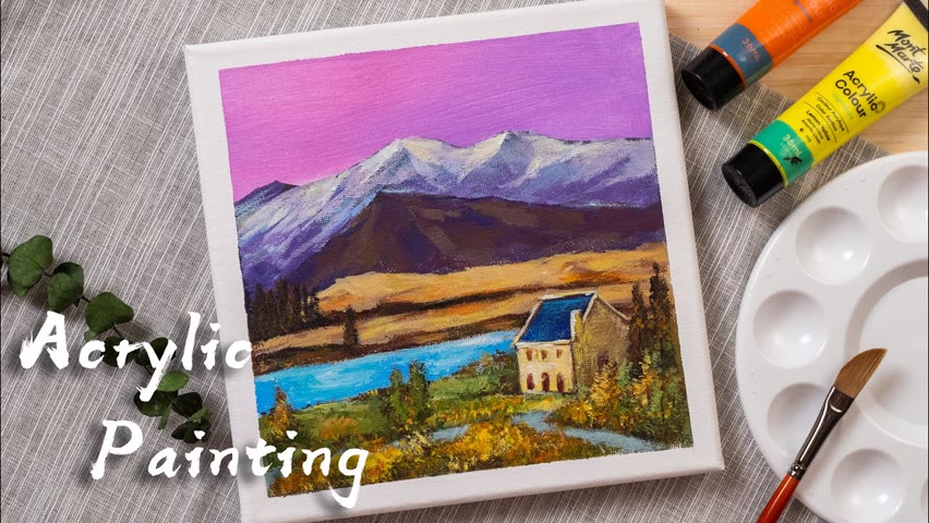 Acrylic Painting For Beginners/ Daily Art ＃54/ Purple Town Night