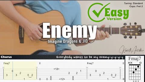 Enemy (Easy Version) - Imagine Dragons & JID | Fingerstyle Guitar | TAB + Chords + Lyrics