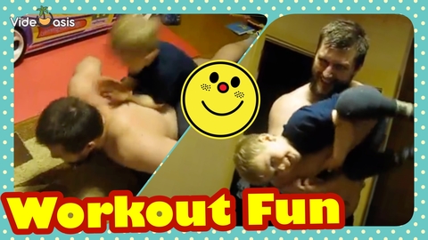 Dad uses kid as weight during workout. ｜VideOasis