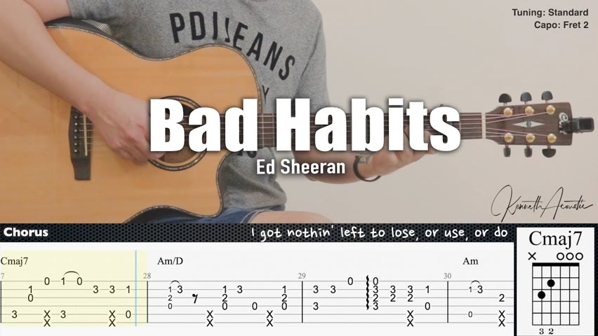 Bad Habits - Ed Sheeran | Fingerstyle Guitar | TAB + Chords + Lyrics