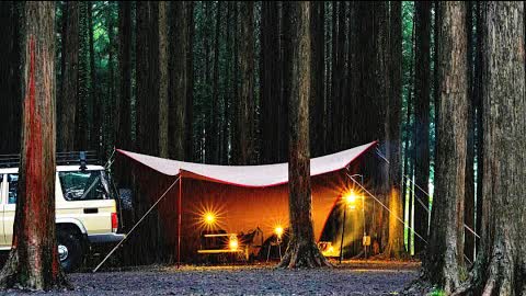 【雨キャンプ】雨音、ランタンの灯り、焚き火、独りの時間を楽しむ休日/海老チリトルティーヤを焚火で作る。