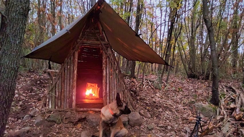 Bushcraft Trip: Survival Tiny House, Off Grid Shelter, Outdoor Camp Cooking, Wild Camping, Diy