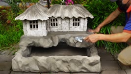 How to Build a rustic house with aquarium from styrofoam and cement