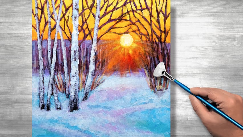 Acrylic painting tutorial snow | sunrise snow | daily Art #168