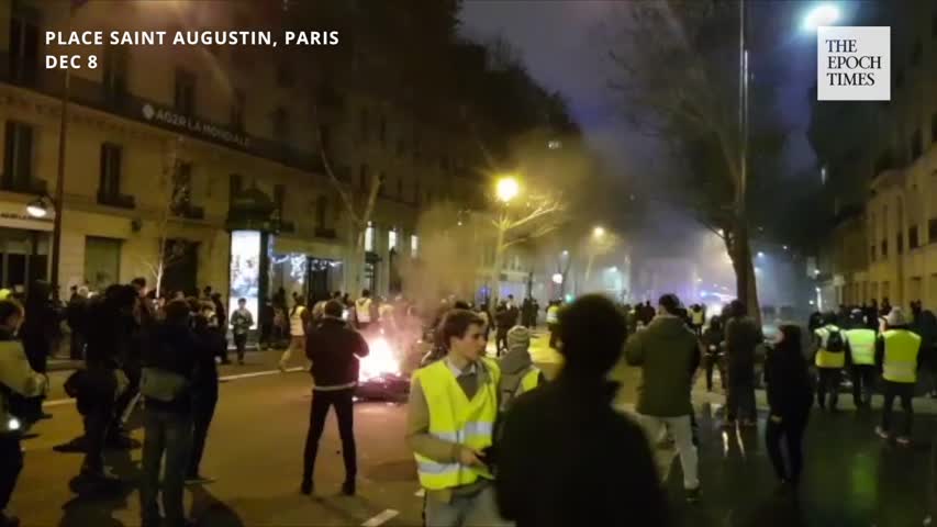 Paris France Protests—Burning Scooter