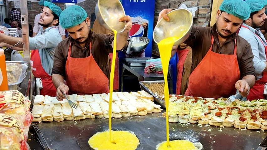 Special Double Anda Bun Kabab | Tripe Layered Burger Making | Anday Wala Burger Street food Karachi