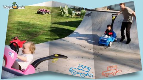 Dad Pushes kids in Mini Cars on Ramp ｜VideOasis