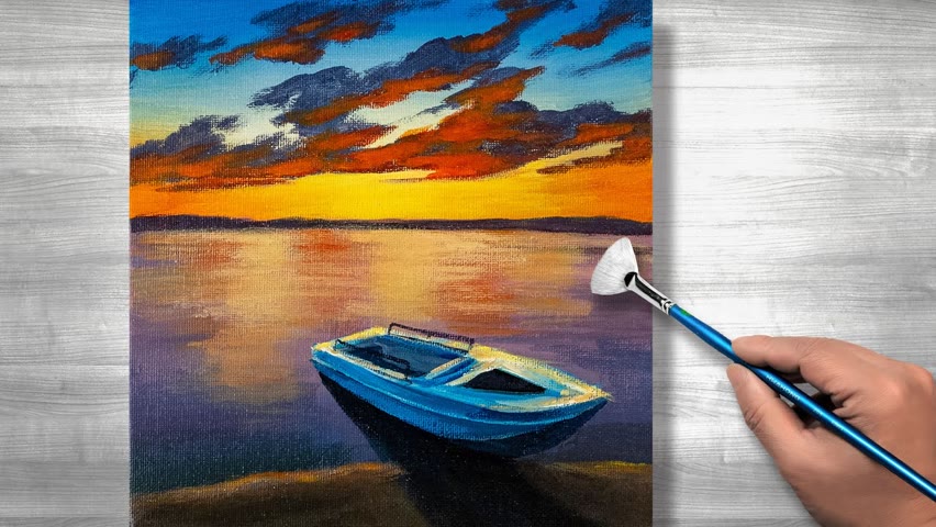 Sunset scenery painting | Acrylic painting | step by step #254