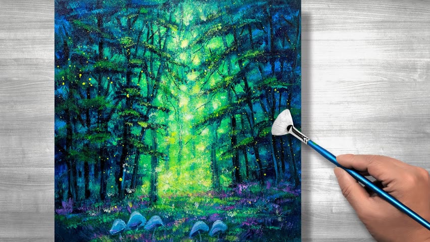 Fireflies forest painting | Acrylic painting tutorial | step by step #12