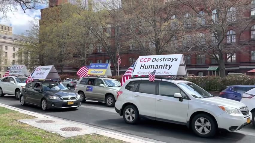 在春暖花開之際，全球退黨服務中心End CCP紐約車隊2022年4月9-10日到華盛頓DC車遊，傳遞「打倒中共惡魔」信息。