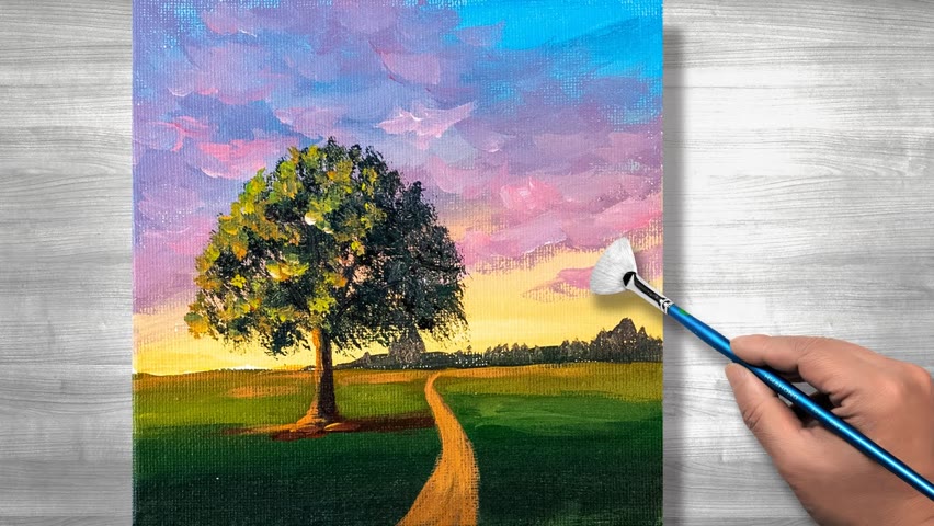 Morning sunrise Painting | Acrylic painting tutorials | step by step | Daily art #216