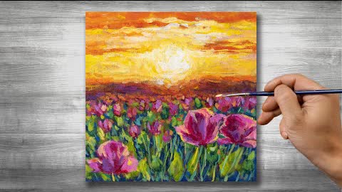 Flower field painting | Acrylic painting time lapse |#280