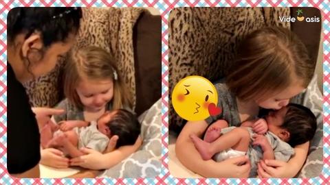 Little girl gets emotional while holding baby cousin｜VideOasis ​|