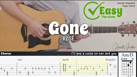 GONE (Easy Version) - ROSÉ | Fingerstyle Guitar | TAB + Chords + Lyrics
