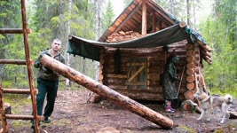 Build log cabin in taiga. Making a new floor. Cooking on the fire. Part IV