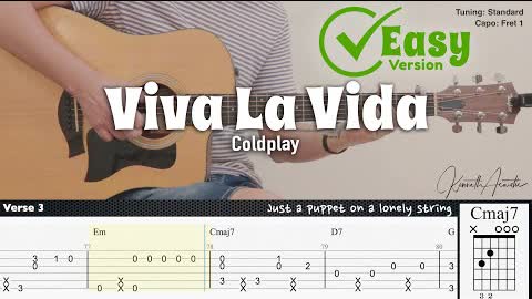 Viva La Vida (Easy Version) - Coldplay | Fingerstyle Guitar | TAB + Chords + Lyrics