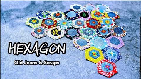 DIY HEXAGON Idea from Old Jeans & Scraps 【Time lapse】